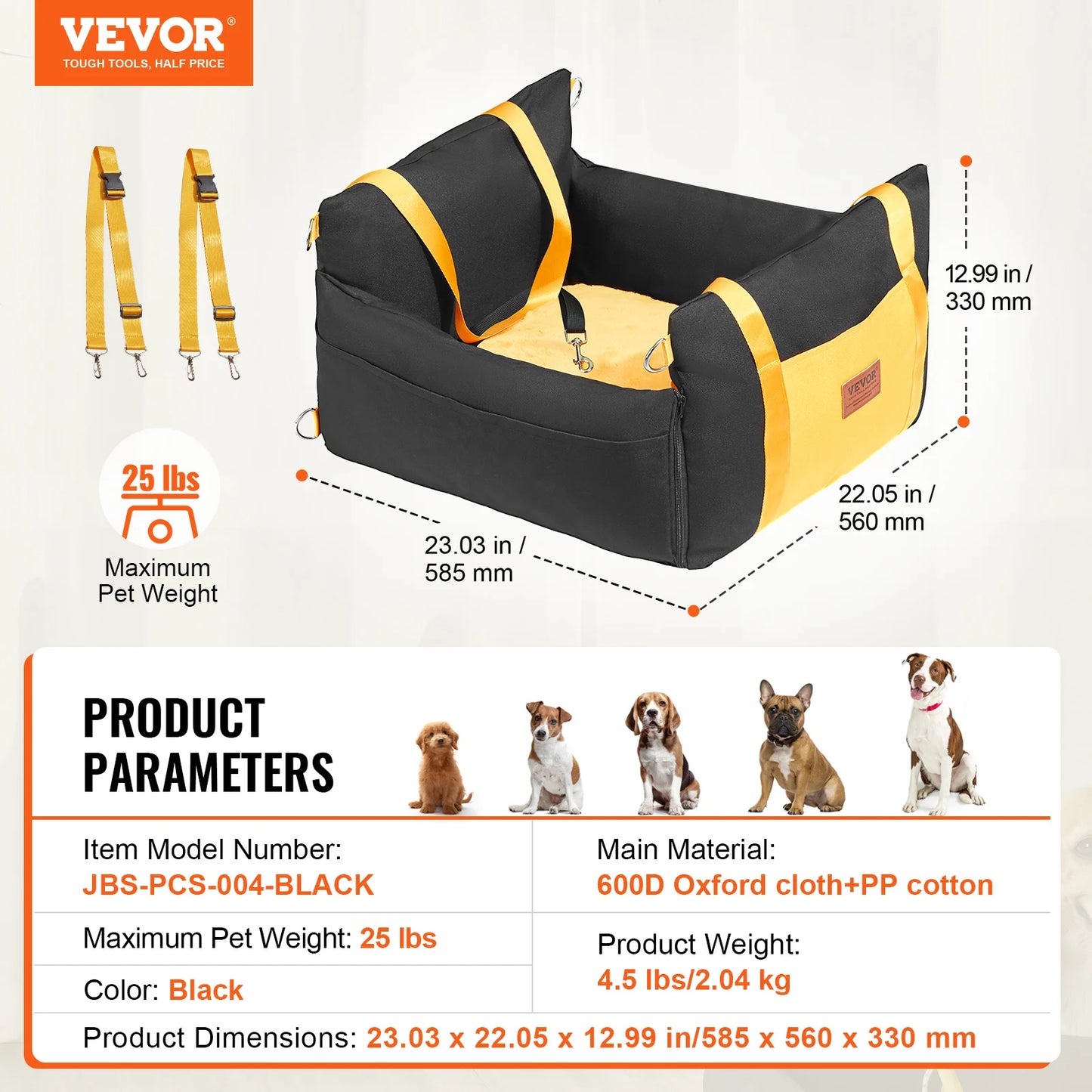Dog Car Seat Waterproof Dog Booster Seat, Pet Car Seat with Clip-On Safety Leash, Car Bed for Medium or Large Dog