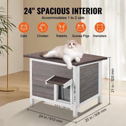 SucceBuy Outdoor Cat House Weatherproof, Feral Cat Shelter for Cat, Outdoor Wooden Cat or Rabbit House with All-Round Foam Insulated