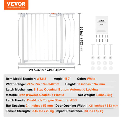 SucceBuy Baby Gate 28/30/36 Inches High, Dog Gate Easy Step Walk Thru, Child Pet Security, Pressure Mount Kit w/ Wall Cups