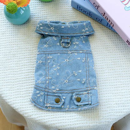 Denim Doggie Pet Jacket, Sleeveless Vest, Jeans Coat, Autumn or Spring Wear,  Apparel For Small, Medium, Dogs or  XS XL sizes for Cat or Puppy