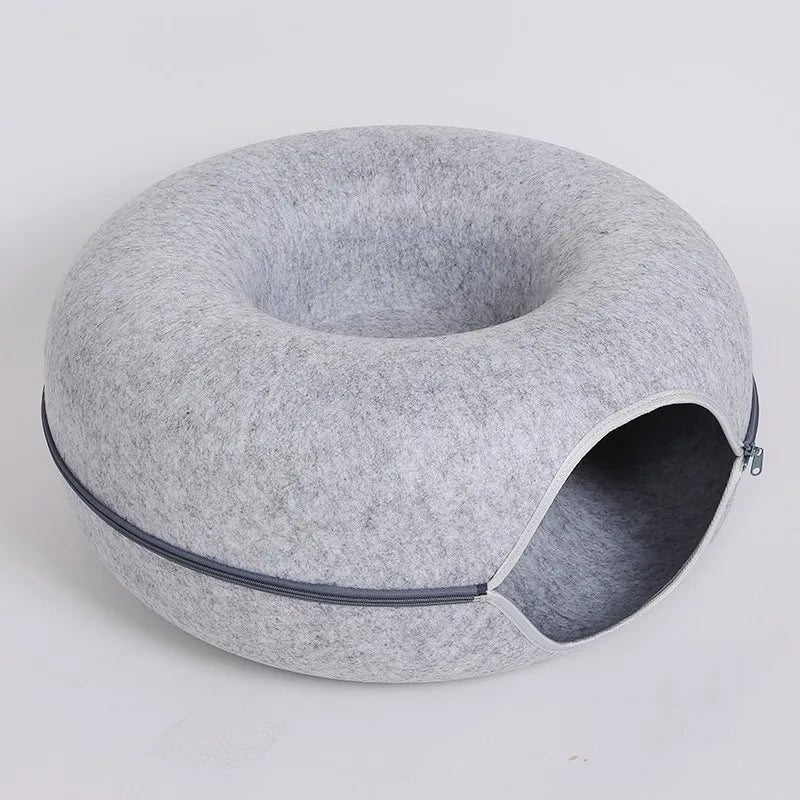 Donut Cat Bed with Interactive Tunnel , Felt Indoor Toys for Cats