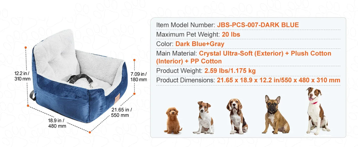 Dog Car Seat Waterproof Dog Booster Seat, Pet Car Seat with Clip-On Safety Leash, Car Bed for Medium or Large Dog