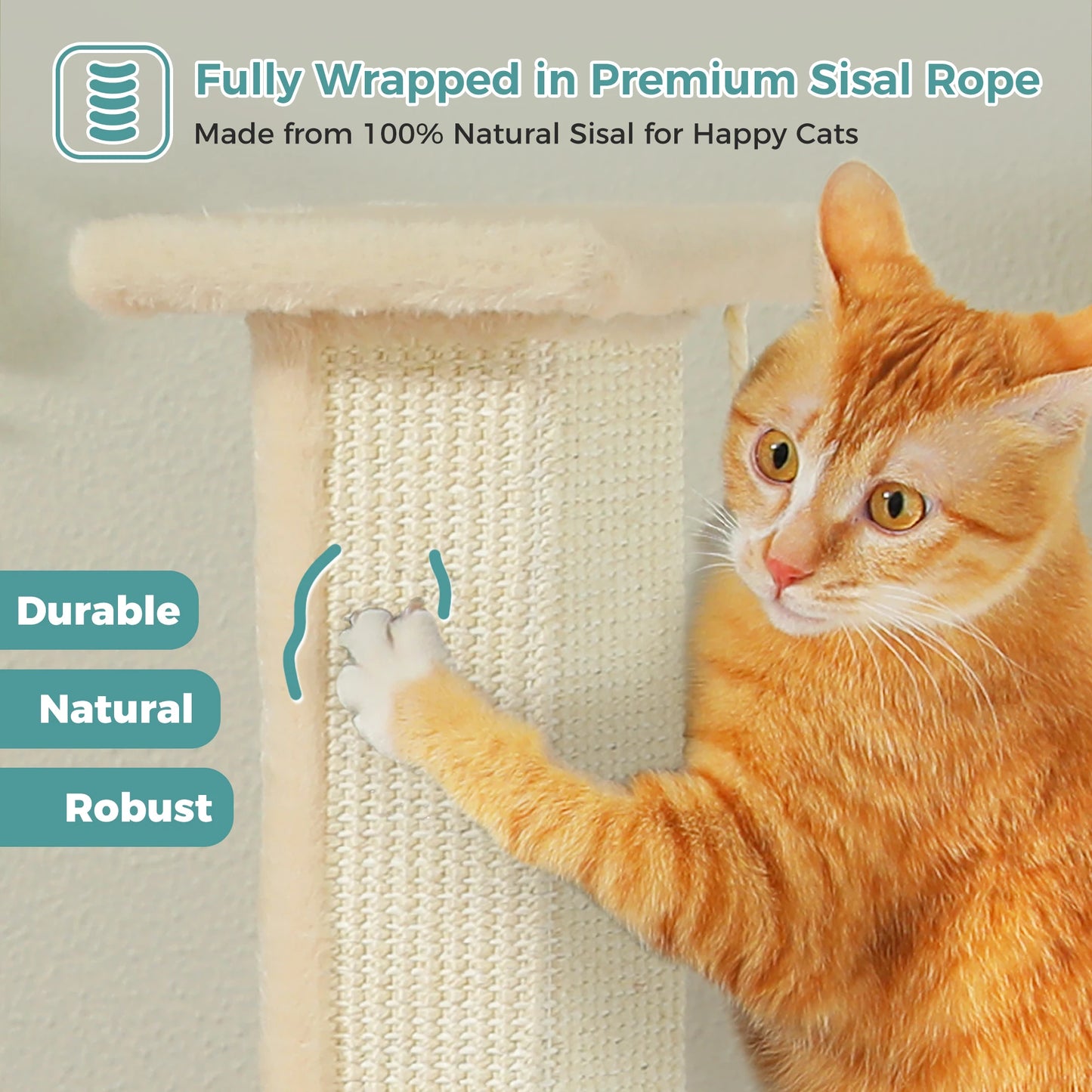 Large Cat Scratching Post for Indoor Cats, Ultimate Scratch Post with Woven Sisal Dangling Ball