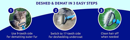 Pet Deshedding Brush - Double-Sided Undercoat Rake for Dogs & Cats - Shedding Comb and Dematting Tool for Grooming, Extra Wide
