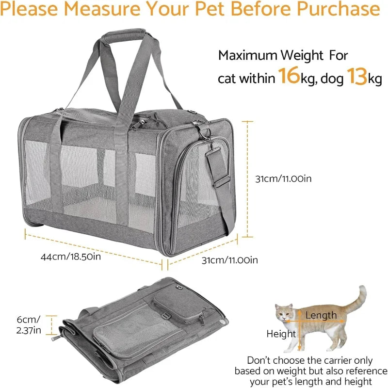 Airline Approved Pet Carrier for Cats and Dogs, Soft Travel Bag with Breathable Honeycomb Board,Removable Support Board for Pet