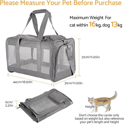 Airline Approved Pet Carrier for Cats and Dogs, Soft Travel Bag with Breathable Honeycomb Board,Removable Support Board for Pet