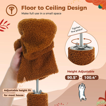 Cat Tree, Floor to Ceiling, Cat Tower Adjustable Height with Cat Condo, Cozy Hammock and Scratching Post