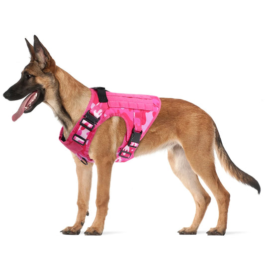 Military Pink Camouflage Dog Harness For Large and Medium Dogs , Adjustable Tactical Training Vest