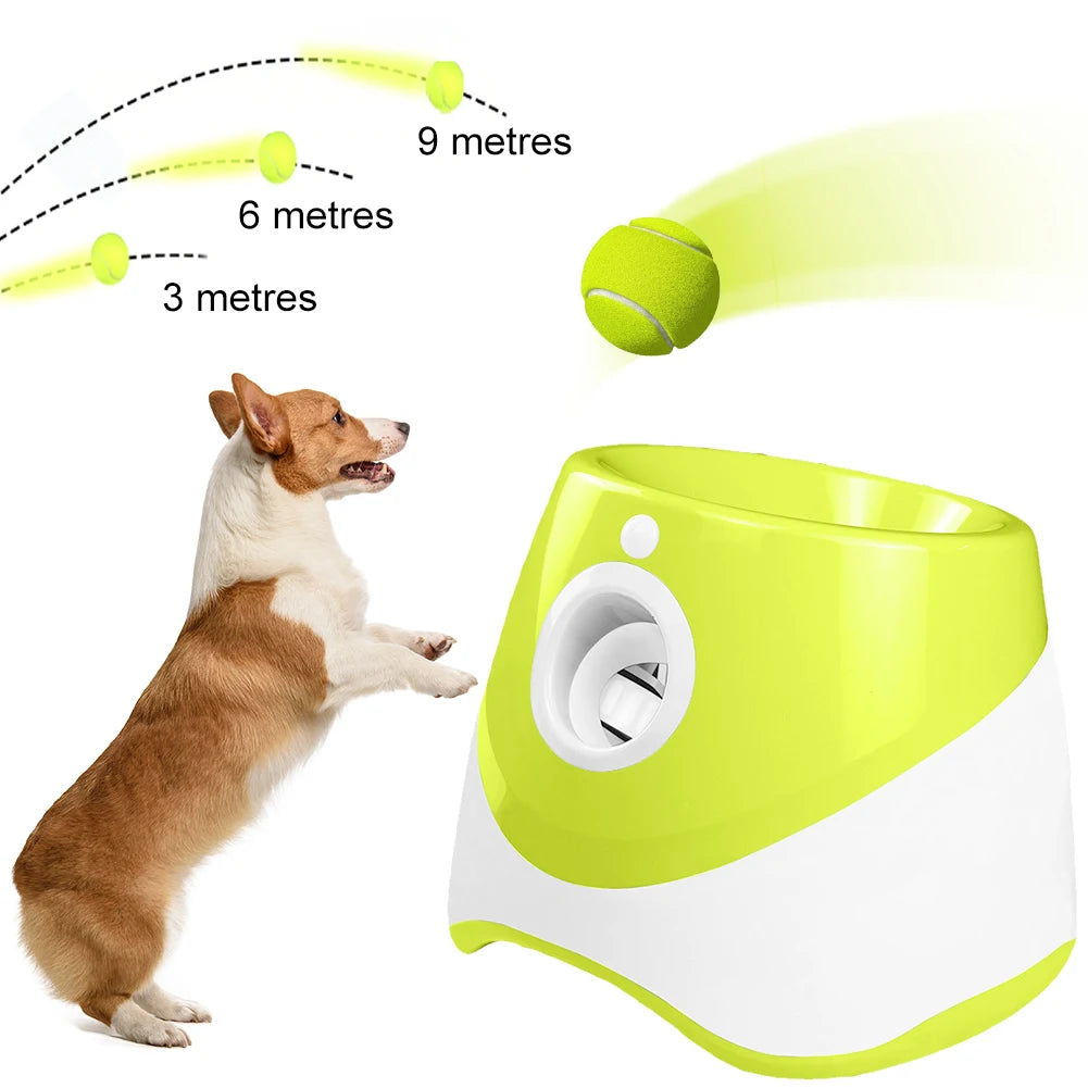Pet Prime Automatic Dog Ball Thrower, Launcher, Interative Dog Fetch Machine with 3 Tennis Balls for Indoor/Outdoor Throwing Game