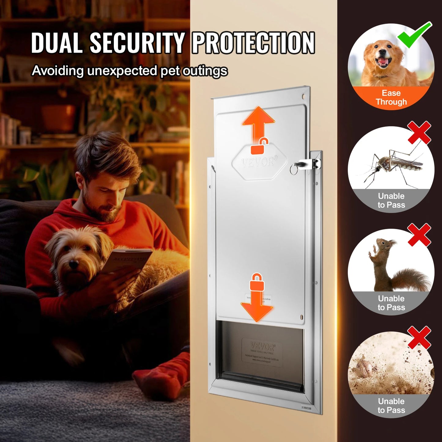 SucceBuy Pet Door Aluminum Frame with Lock and Flap System, Weatherproof Doggy Door Easy to Install in Interior or Exterior Doors