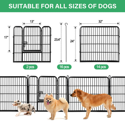 Dog Playpen, 16 Panels, Foldable and Portable Metal Pet Exercise Pen, 24 Inch Height Outdoor