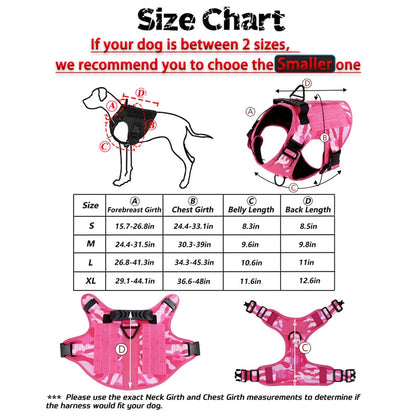 Military Pink Camouflage Dog Harness For Large and Medium Dogs , Adjustable Tactical Training Vest