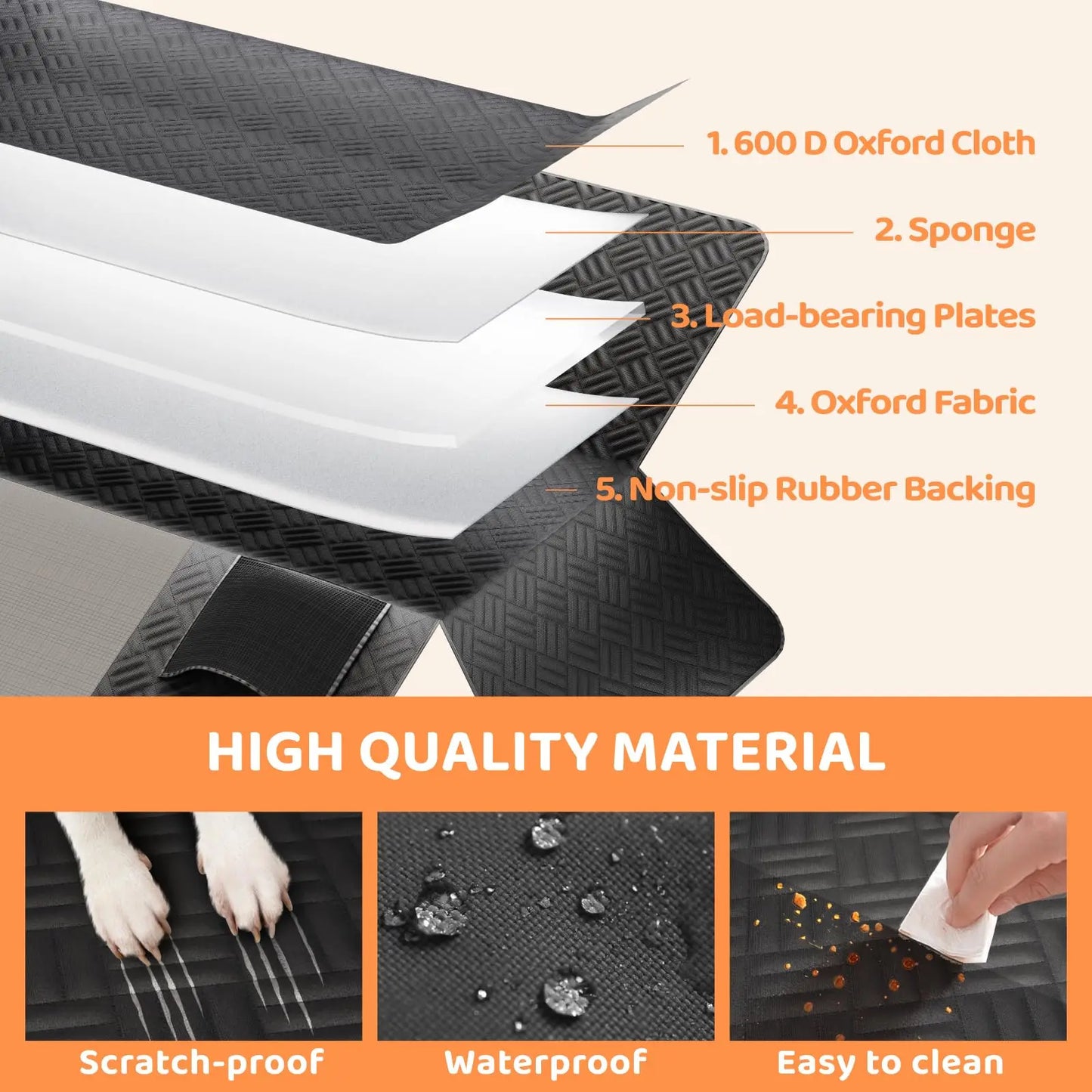 Car Rear Seat Dog Seat Cover, Hard Bottom, Rear Seat Extender, Load-Bearing 400 Pounds, Heavy-Duty Anti-Scratch, Washable Dog Hammock for Cars and Suvs
