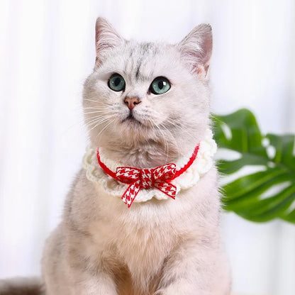 Cute Bow-knot Hand-knitted Cat or Puppy  Adjustable Collar