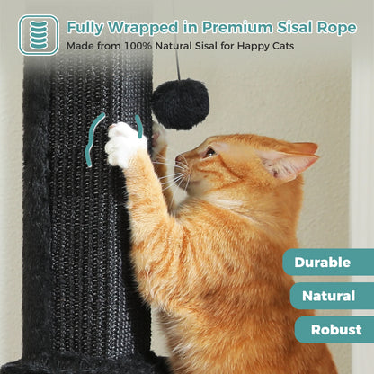 Large Cat Scratching Post for Indoor Cats, Ultimate Scratch Post with Woven Sisal Dangling Ball