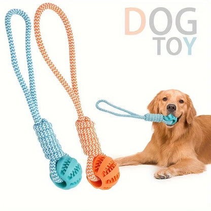 Interactive Dog Treat Ball, 18x13cm, Chew Resistant Rope Toy with Food Dispensing for Mental Stimulation