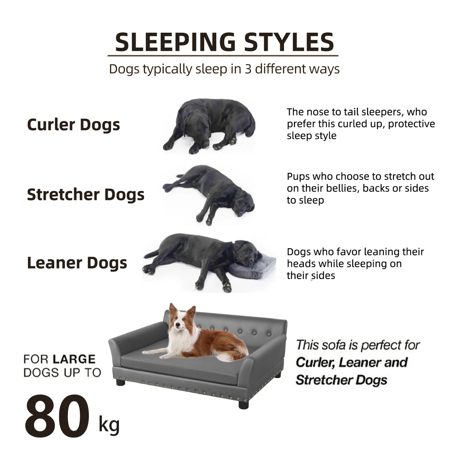 Elevated Dog Bed Sofa, Microfiber, Leather Cover for Large Pet with Removable Cushion