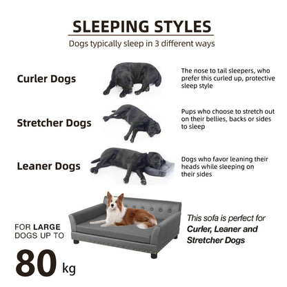 Elevated Dog Bed Sofa, Microfiber, Leather Cover for Large Pet with Removable Cushion