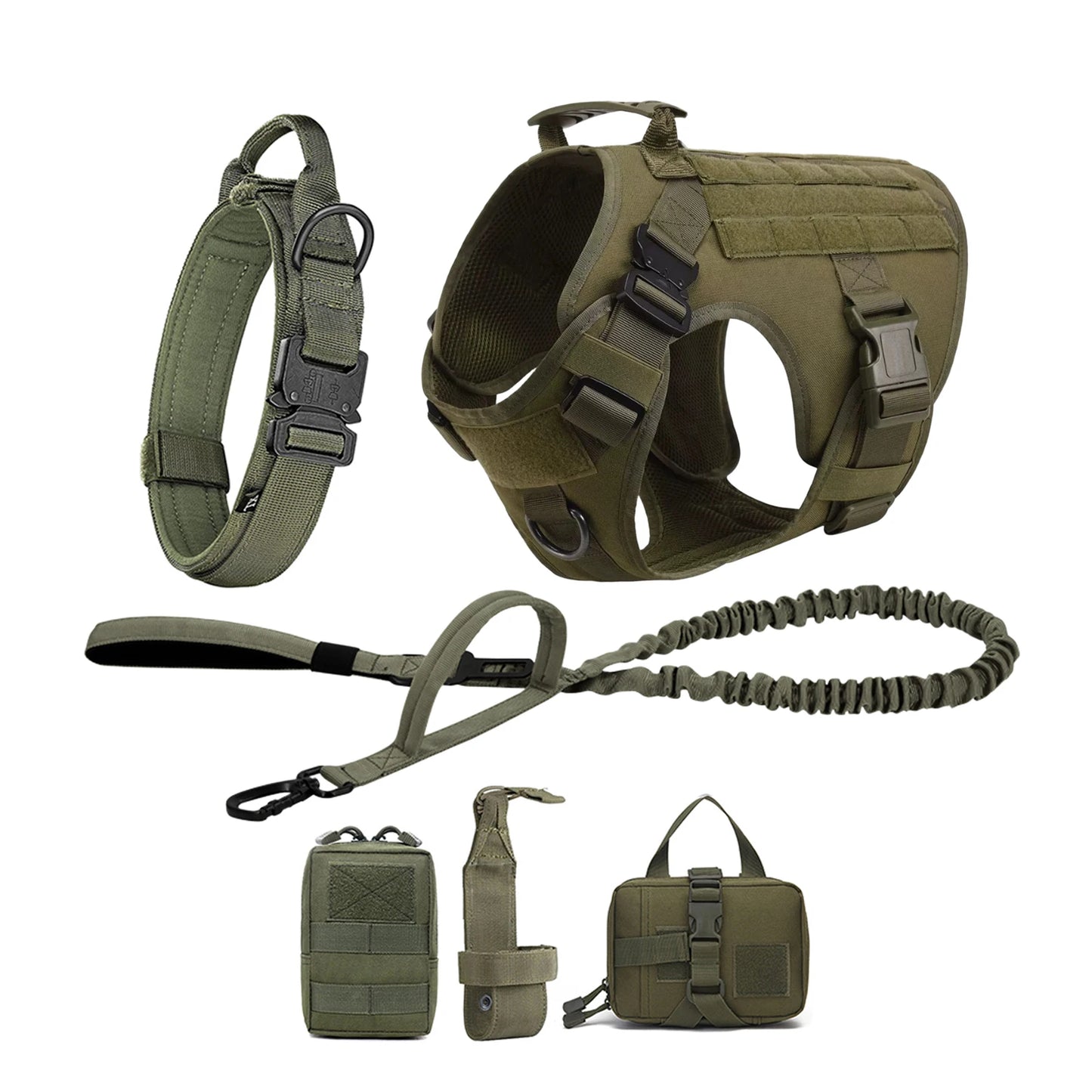 Tactical Dog Harness Collar Leash Molle Pouches For Medium and Large Dogs, Walking Vest Dog Harnesses
