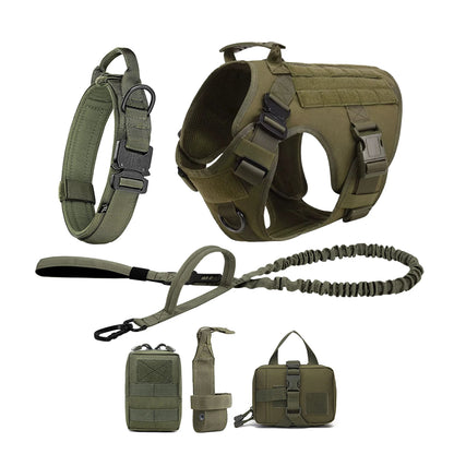 Tactical Dog Harness Collar Leash Molle Pouches For Medium and Large Dogs, Walking Vest Dog Harnesses