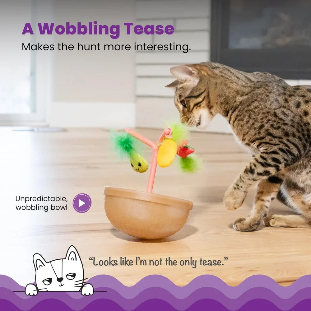 Wobbling Cat Toy Fruit Bowl with 5 Interactive Catnip Toys, Jingle Ball Plush Flingers Indoor Entertainment For Cats