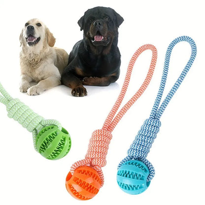 Interactive Dog Treat Ball, 18x13cm, Chew Resistant Rope Toy with Food Dispensing for Mental Stimulation