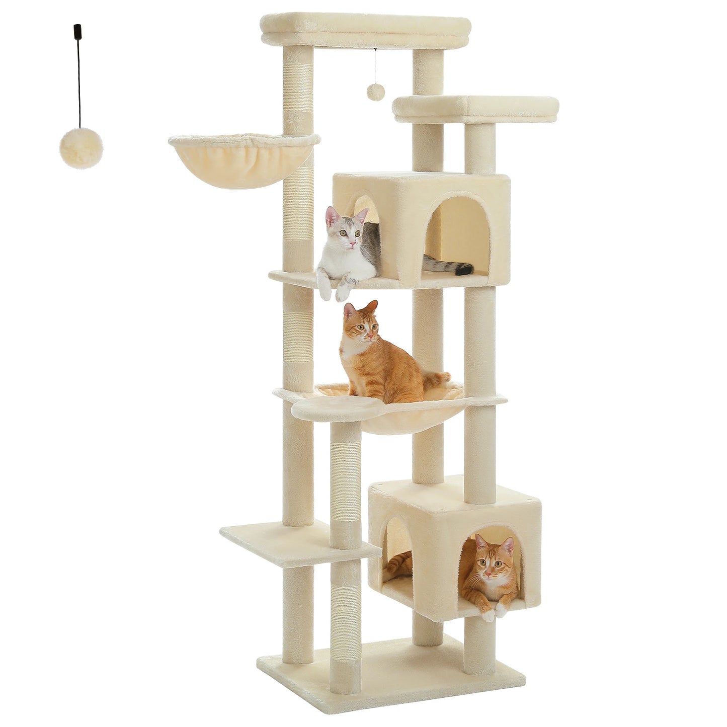 Tall Cat Tree for Indoor Cats, Big Cat Tower with Super Large Hammock, Cat Climbing Tree with Scratching Posts, Condo House Black