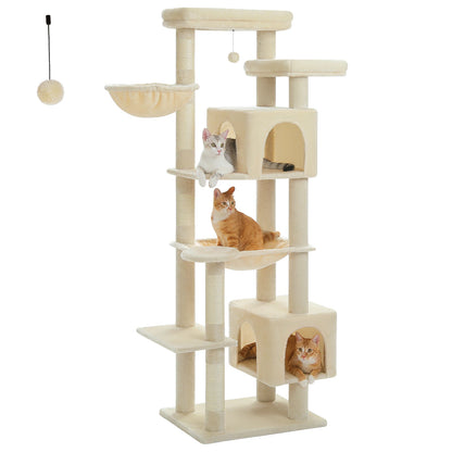 Tall Cat Tree for Indoor Cats, Big Cat Tower with Super Large Hammock, Cat Climbing Tree with Scratching Posts, Condo House Black