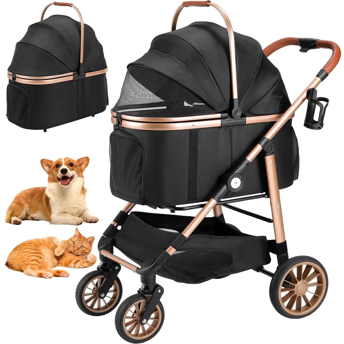 360° High Wheels Transport Foldable Cat and Dog Pet Stroller,  Max. load 25 kg/ 55lbs.