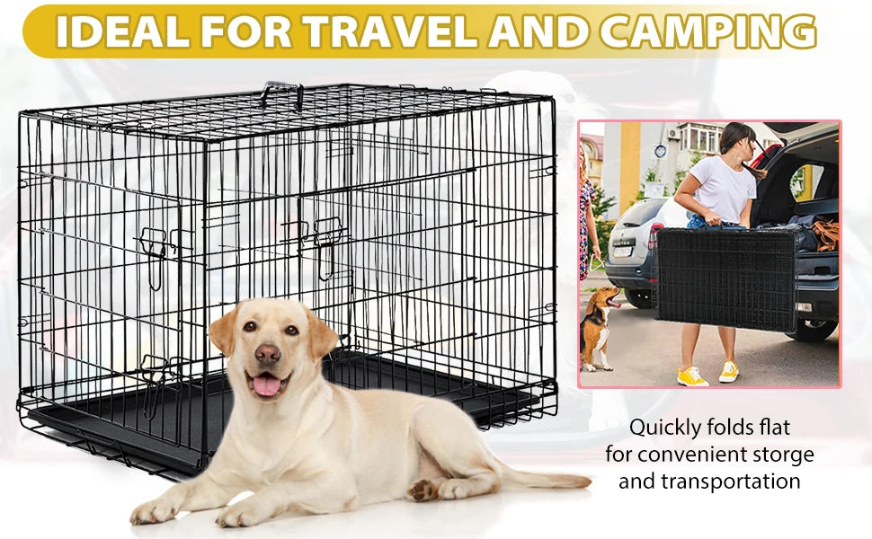 BestPet | Dog Crate | 48" | Black | Foldable Metal Kennel with Double Doors, Secure Slide-Bolt Latches, Leakproof Tray |