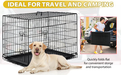 BestPet | Dog Crate | 48" | Black | Foldable Metal Kennel with Double Doors, Secure Slide-Bolt Latches, Leakproof Tray |