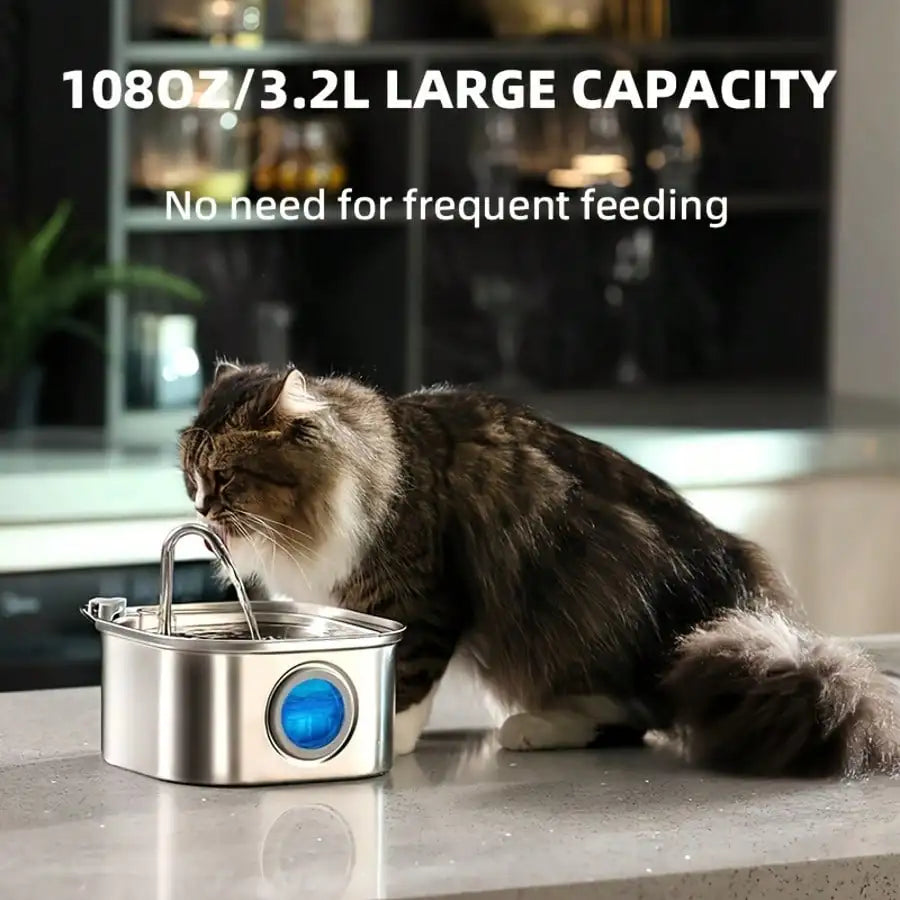 1pc 108.2oz Stainless Steel Quiet Cat and  Dog Water Fountain USB-Powered