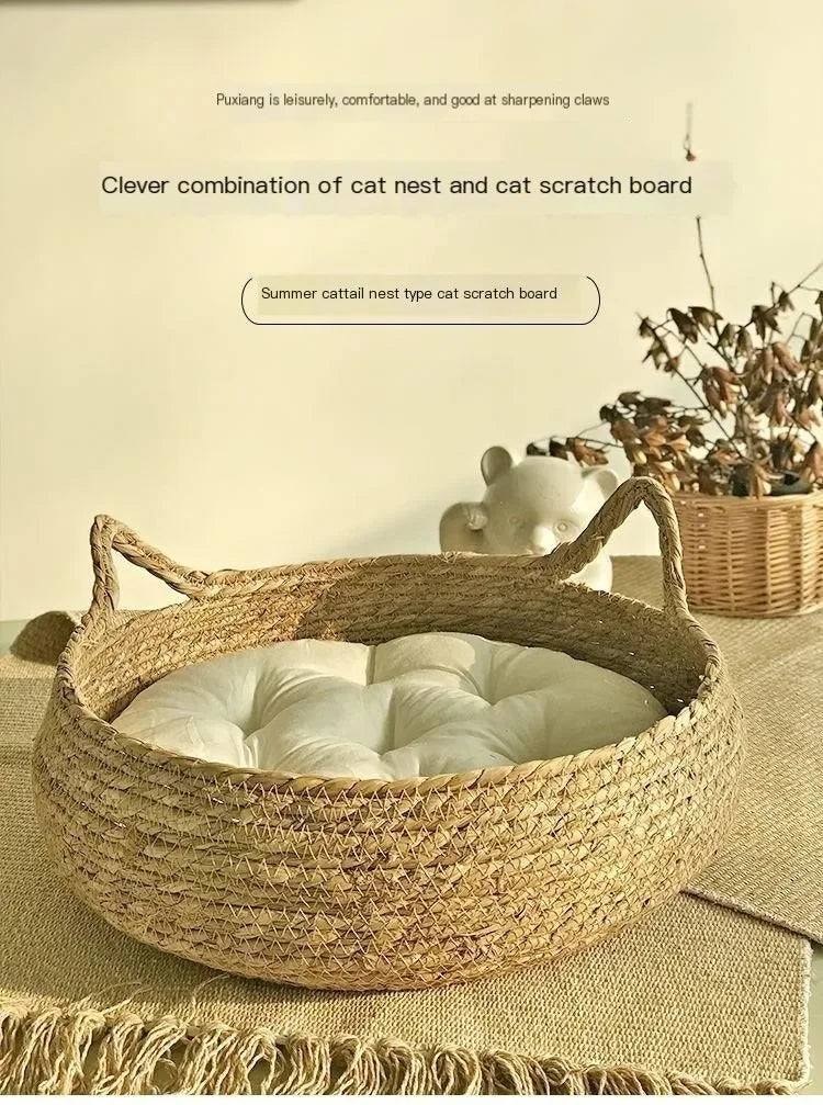 All Seasons Pure hand-woven rattan cat nest,  universal warm pad is removable and washable