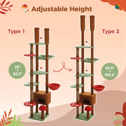 Cat Tree, Floor to Ceiling, Cat Tower Adjustable Height with Cat Condo, Cozy Hammock and Scratching Post