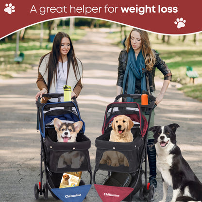 Pet Stroller For Small and Medium Cats & Dogs, 3 Wheels Foldable with Breathable Mesh Canopy, Pet Travel Carrier Suitable Outdoor Travel