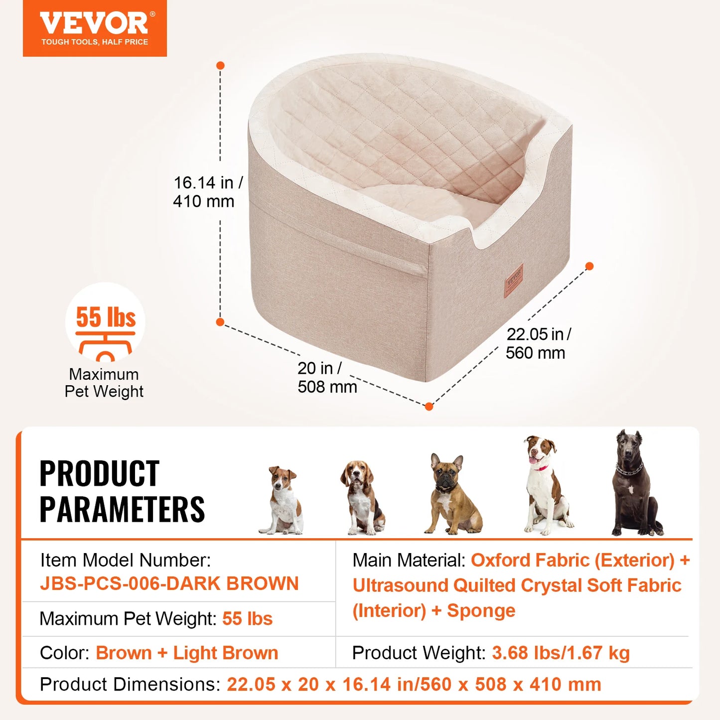 Dog Car Seat Waterproof Dog Booster Seat, Pet Car Seat with Clip-On Safety Leash, Car Bed for Medium or Large Dog