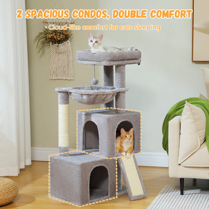 Large Cat Tree for Indoor Cats, Multi-Level Cat Tower with Sisal Scratching Post, 2 Spacious Condo, Cat Scratching Pad