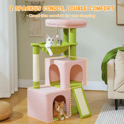 Large Cat Tree for Indoor Cats, Multi-Level Cat Tower with Sisal Scratching Post, 2 Spacious Condo, Cat Scratching Pad