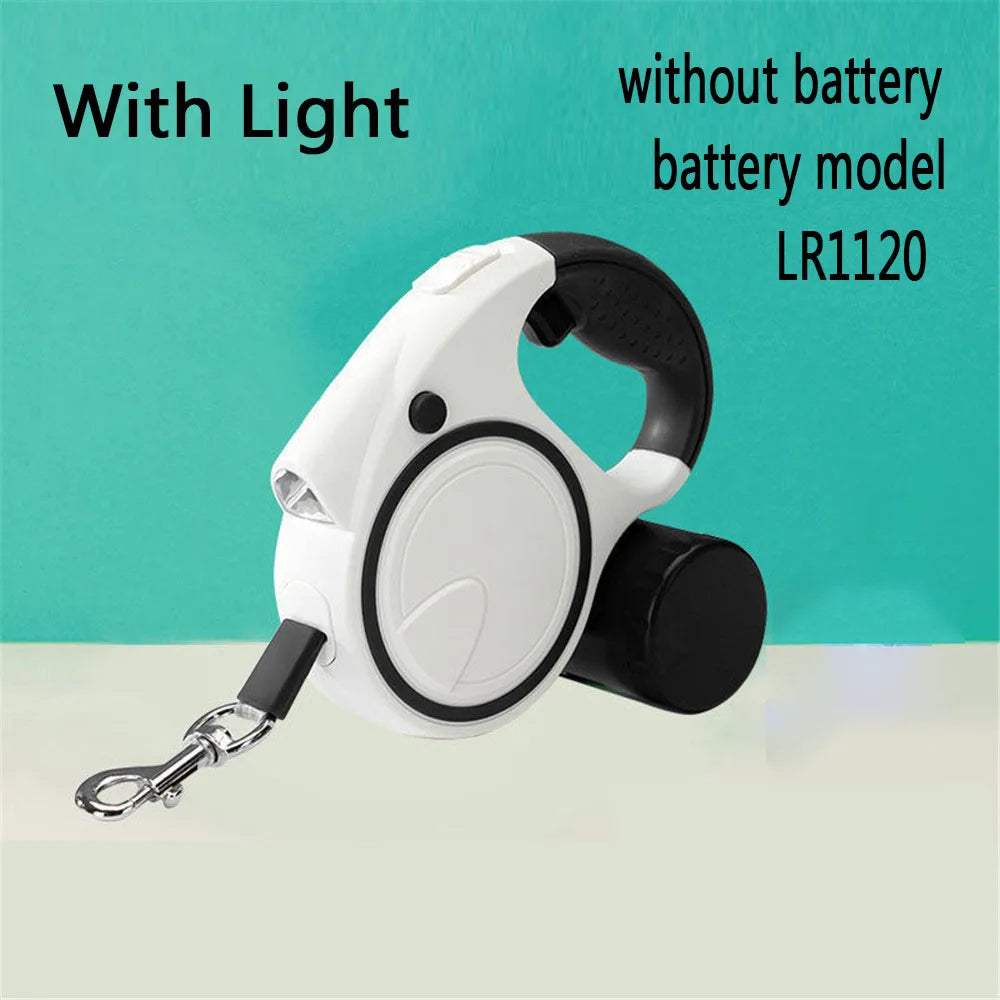 Dog Leash With Led Lights and Garbage Bag, Retractable Nylon 5M Traction Rope,