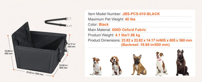 Dog Car Seat Waterproof Dog Booster Seat, Pet Car Seat with Clip-On Safety Leash, Car Bed for Medium or Large Dog