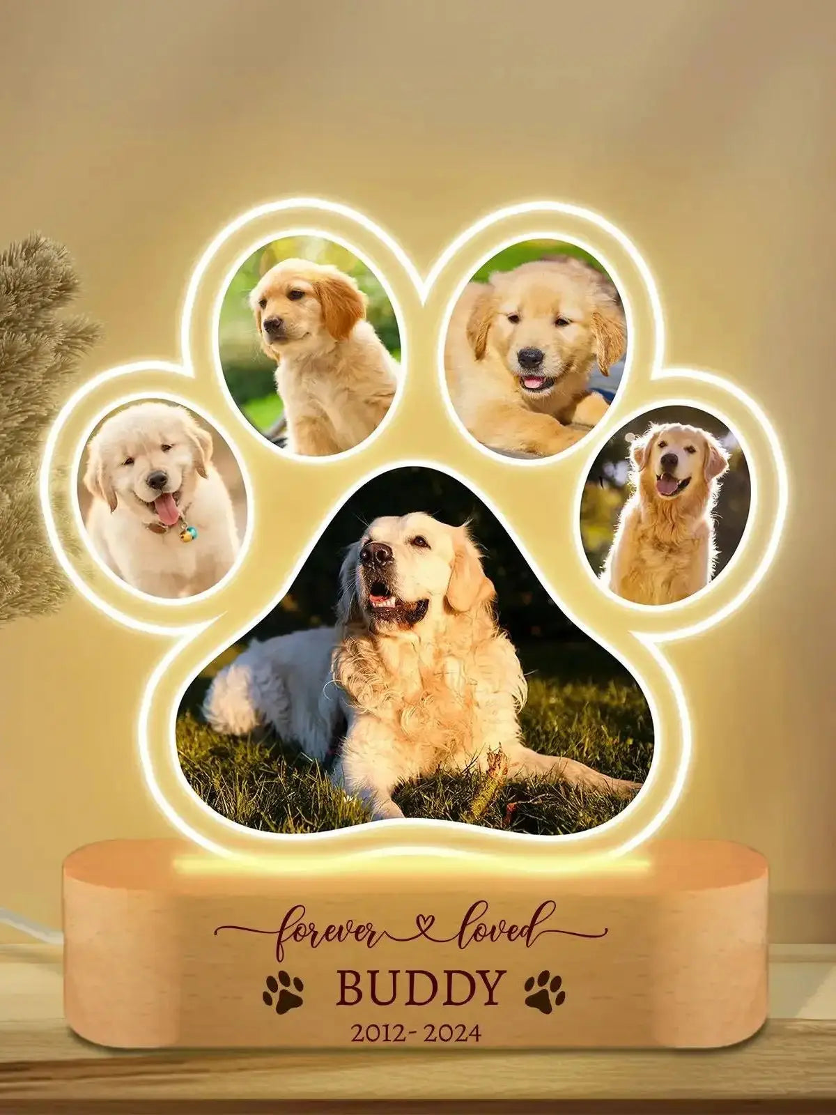 Custom Dog or Any Pet Photo Night Light, Pet Memoral Gift, Light Up Pet Memorial Plaque