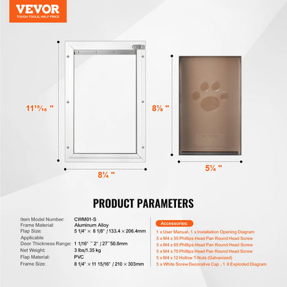 SucceBuy Pet Door Aluminum Frame with Lock and Flap System, Weatherproof Doggy Door Easy to Install in Interior or Exterior Doors