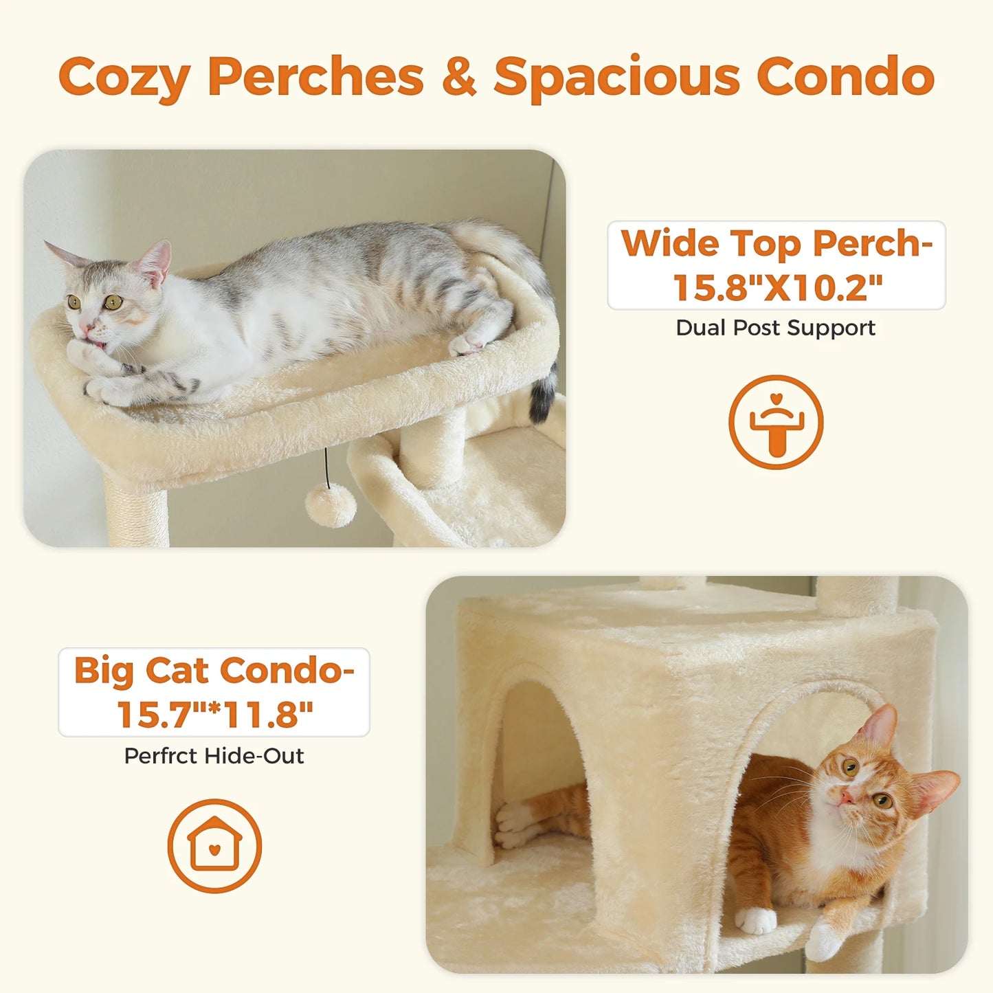 Tall Cat Tree for Indoor Cats, Big Cat Tower with Super Large Hammock, Cat Climbing Tree with Scratching Posts, Condo House Black