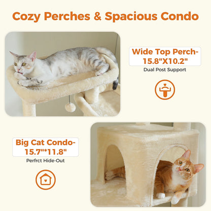 Tall Cat Tree for Indoor Cats, Big Cat Tower with Super Large Hammock, Cat Climbing Tree with Scratching Posts, Condo House Black