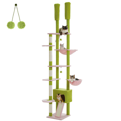 Cactus Cat Tree Tower,  Floor to Ceiling Cat Tower ,Adjustable Height with Cat Condo, Cozy Hammock and Scratching Post