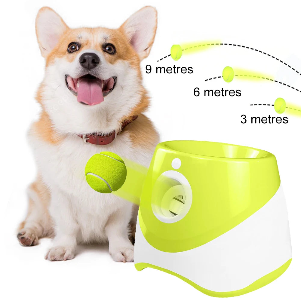Pet Prime Automatic Dog Ball Thrower, Launcher, Interative Dog Fetch Machine with 3 Tennis Balls for Indoor/Outdoor Throwing Game
