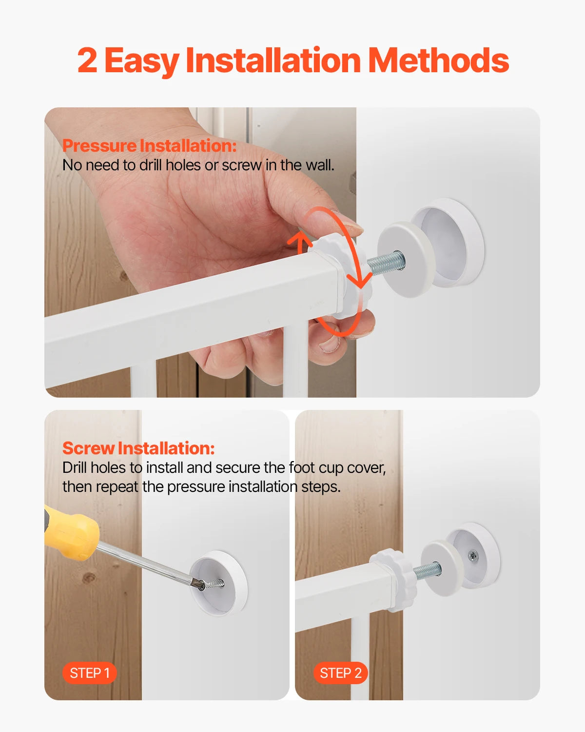 SucceBuy Baby Gate 28/30/36 Inches High, Dog Gate Easy Step Walk Thru, Child Pet Security, Pressure Mount Kit w/ Wall Cups