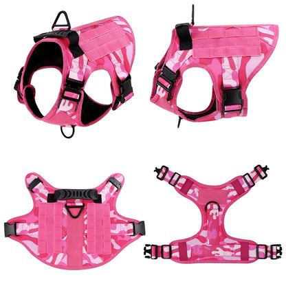 Military Pink Camouflage Dog Harness For Large and Medium Dogs , Adjustable Tactical Training Vest