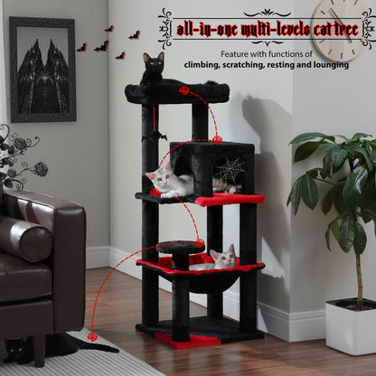 Gothic Cat Tree for Indoor Cats, Tall Cat Tower with Super Large Hammock, Sisal Covered Scratching Post ,Cozy Condo ,Top Perch