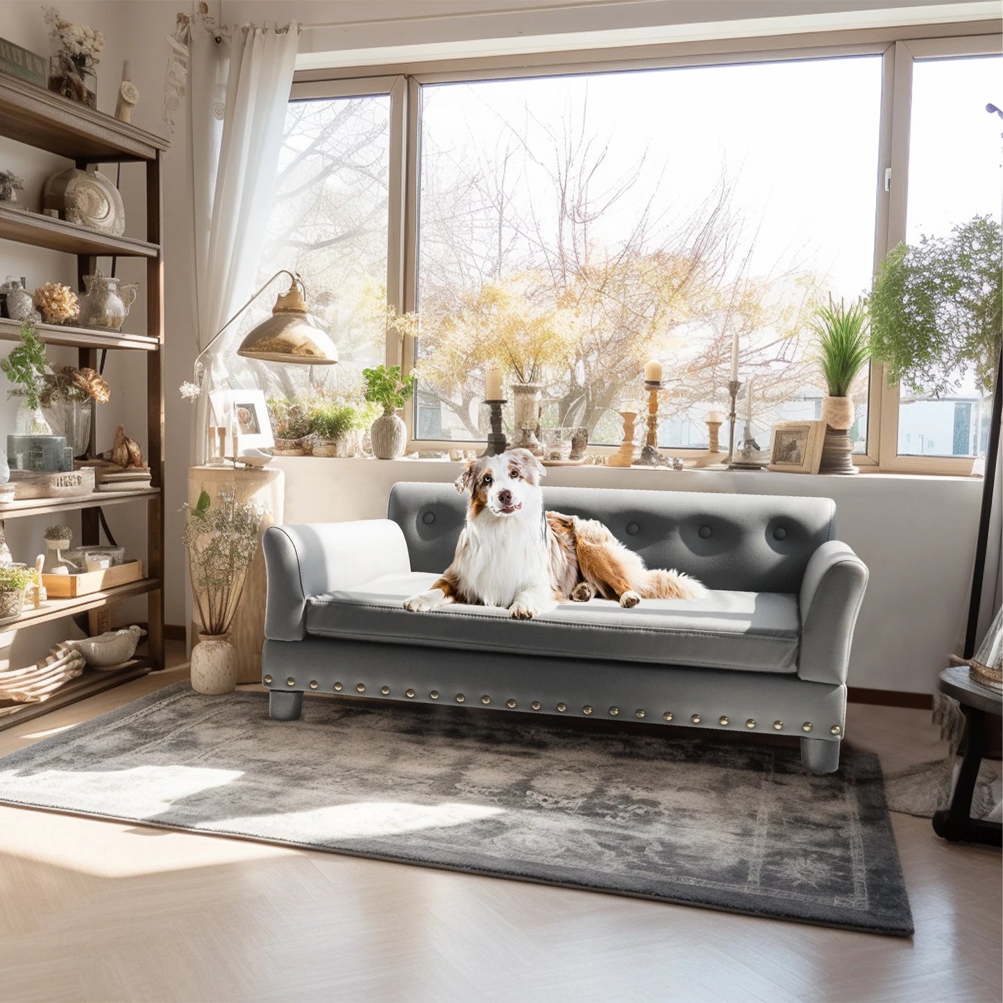 Elevated Dog Bed Sofa, Microfiber, Leather Cover for Large Pet with Removable Cushion